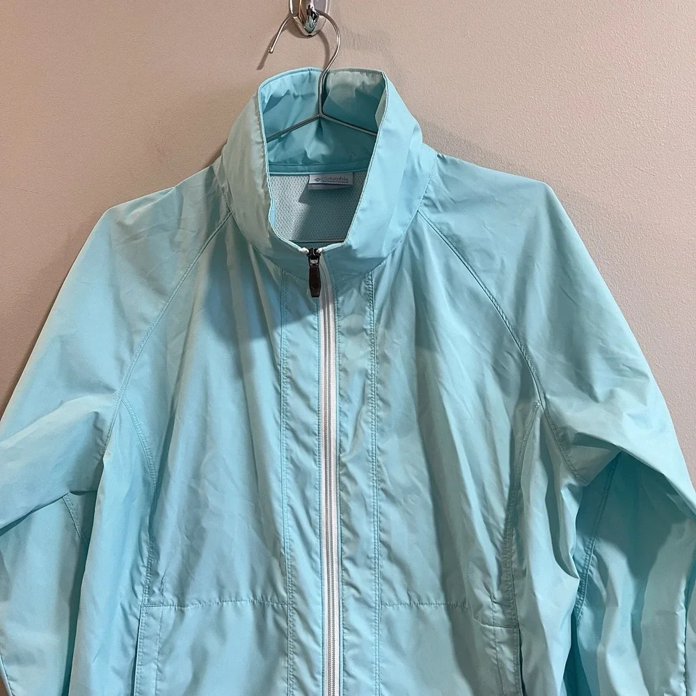 Columbia Rain Jacket Women's Waterproof Lightweight Blue Stow Hood SZ L - Picture 5 of 6